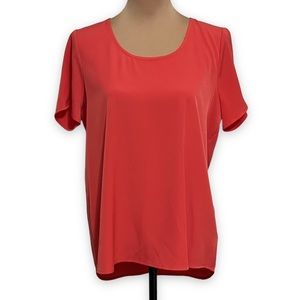 3/$30 Pleione Short Sleeve Blouse Coral Pink S/Small Split Back High Low Hem